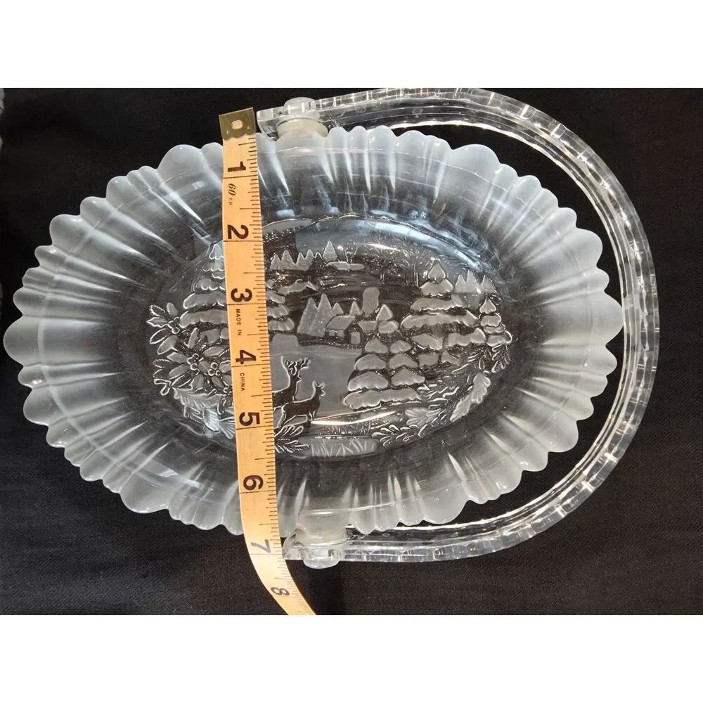 Vintage Mikasa Winter Dreams Frosted Glass Basket 90s Holiday Christmas Decor
